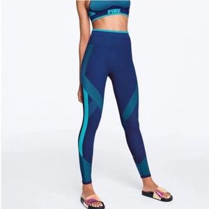 VS Victorias Secret PINK Seamless Leggings Womens XS Cool & Comfy Blue Navy Logo